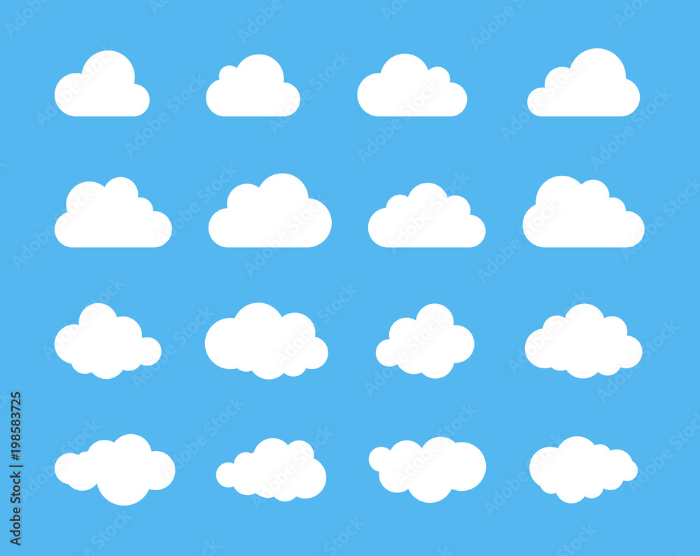 Clouds silhouettes. Vector set of clouds shapes. Collection of various forms and contours. Design elements for the weather forecast, web interface or cloud storage applications