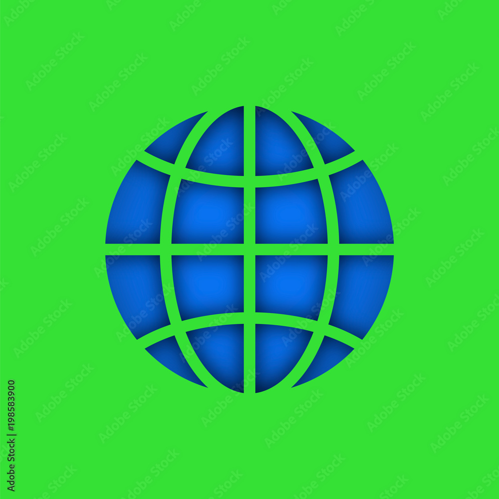 earth day. Paper grid of the earth. Green background earth day. Paper grid of the earth. Green background
