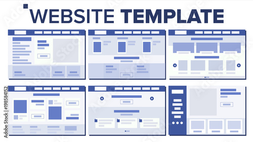 Website Page Set Design Vector. Responsive Web Pages Design Concept. UX, UI. Wireframes Layout, Architecture. Illustration