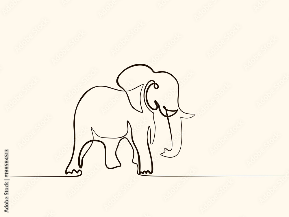 Obraz premium Continuous different wide line drawing. Elephant walking symbol. Logo of the elephant. Vector illustration