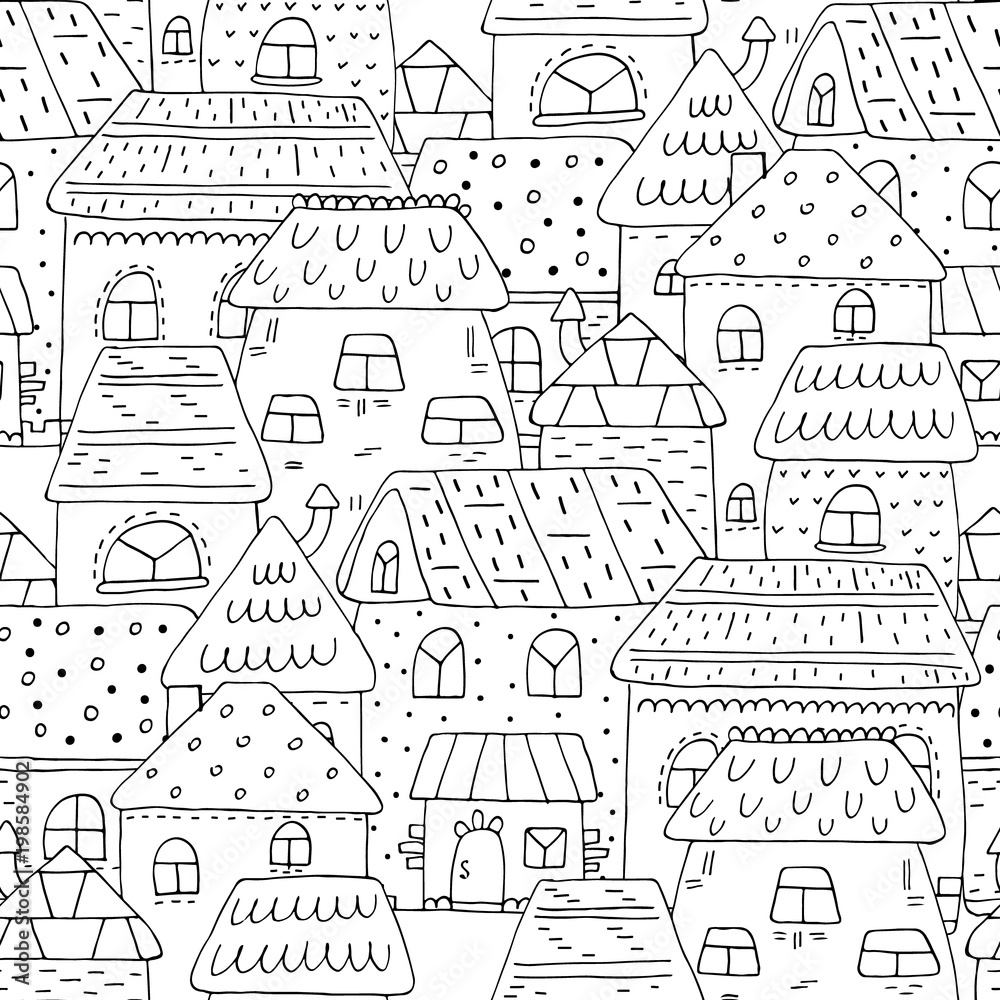 seamless colorful houses pattern vector illustration