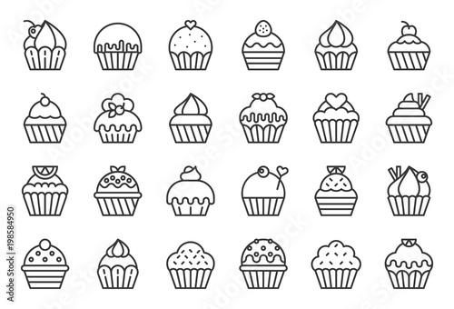 set of cupcake in various style, outline icon
