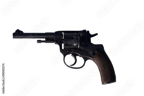 close the revolver leaning against a white background. Isolate clipping path available