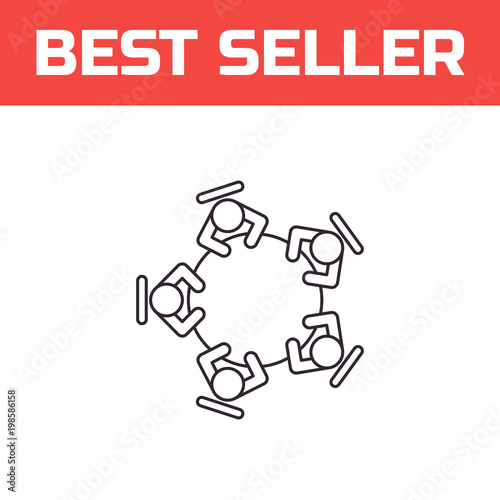 Business meeting icon. Businessmans sit around table. Group of people brainstorming. Teamwork concept. Colleagues working together. Vector illustration.