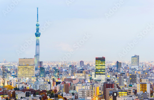 Asia business concept for real estate and corporate construction - panoramic modern city skyline aerial night view of bunkyo, tokyo, Japan