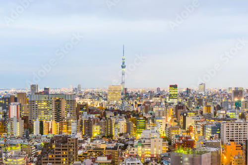 Asia business concept for real estate and corporate construction - panoramic modern city skyline aerial night view of bunkyo, tokyo, Japan