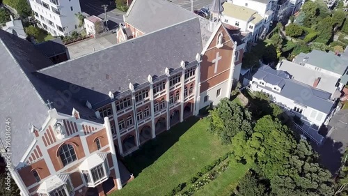 Catholic Church Aerial 4k Revealing Shot, Wellington New Zealand  photo