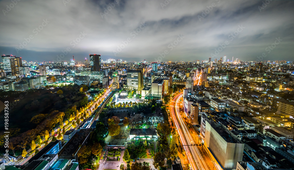 Fototapeta premium Asia business concept for real estate and corporate construction - panoramic modern city skyline aerial night view of bunkyo, tokyo, Japan
