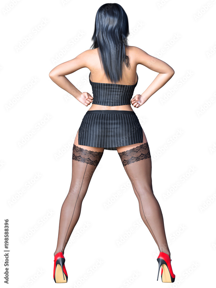 Long-haired sexy brunette secretary in black stockings. Beautiful girl with glasses stand office sexually explicit pose. Realistic 3D rendering isolate illustration.
Long-haired sexy brunette secretary in black stockings. Beautiful girl with glasses stand office sexually explicit pose. Realistic 3D rendering isolate illustration.