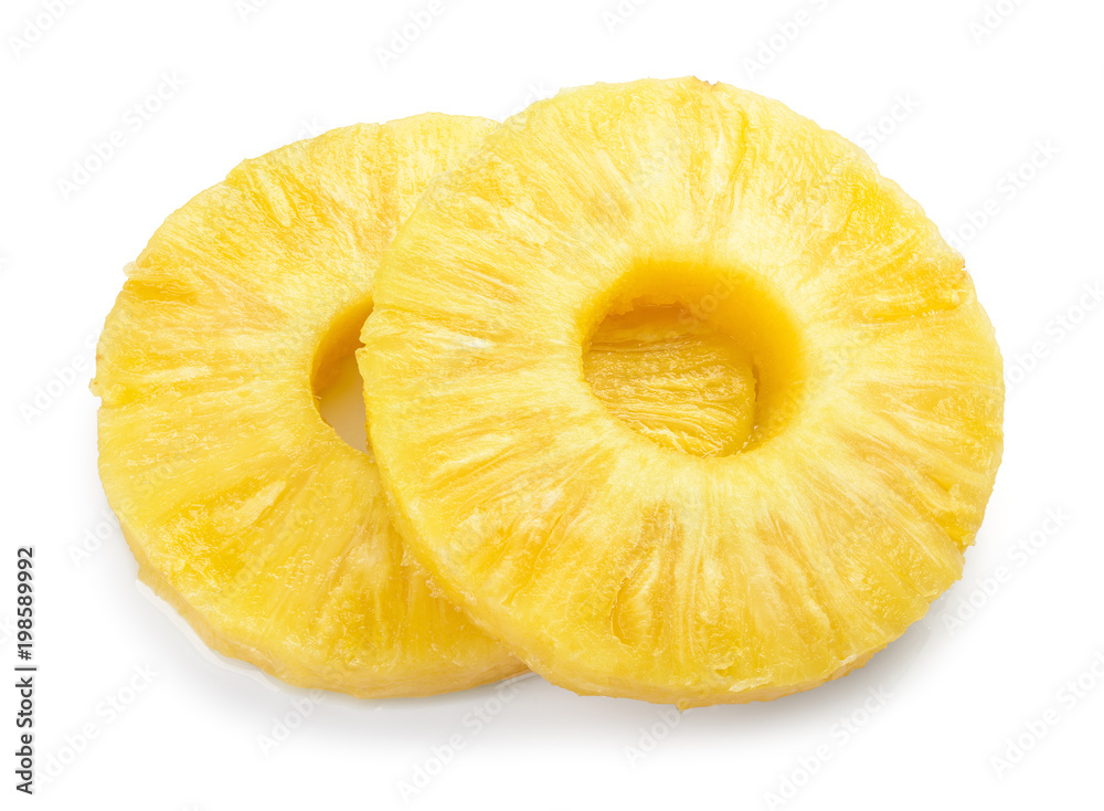 Pineapple slice isolated. Pineapple rings on white.