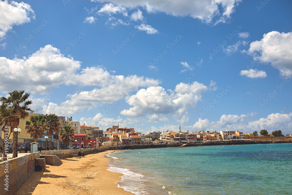 waterfront of Chania bay at sunny summer day, Crete, Greece