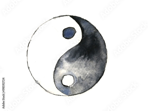 Fényképezés watercolor yin yang symbol isolated on white background
