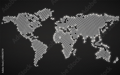 Abstract world map with glowing radial dots