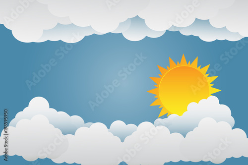 The sun shines on the clouds..paper art.vector illustration