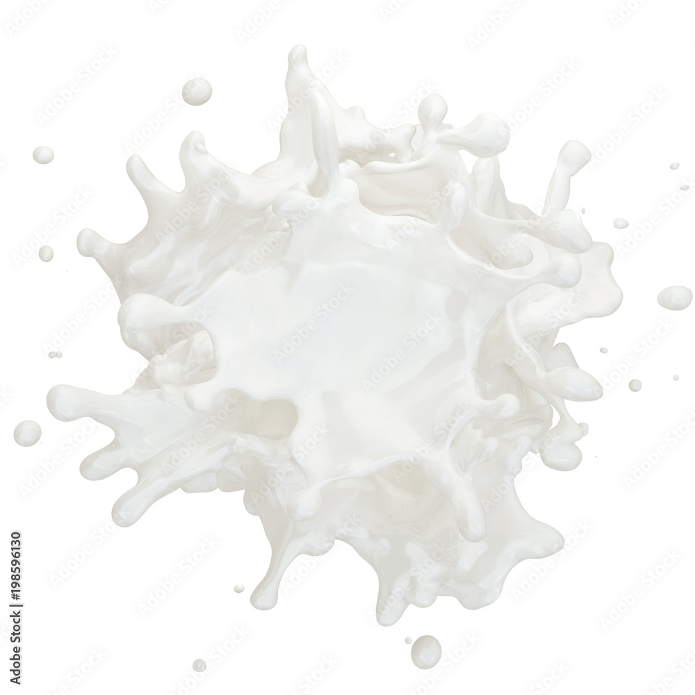 Fat milk or yogurt splash with droplets isolated. Clipping path included. 3D illustration Fat milk or yogurt splash with droplets isolated. Clipping path included. 3D illustration