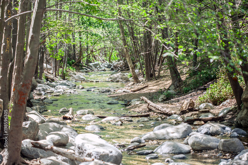 Eaton Canyon Stream running alongside Eaton Falls Trail Hike in Pasadena near Los Angeles, California photo