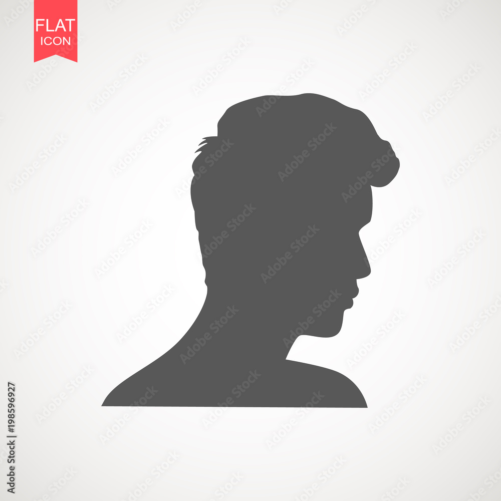 Young man head vector silhouette isolated on white background . Portrait of men in profile , isolated silhouette - vector illustration