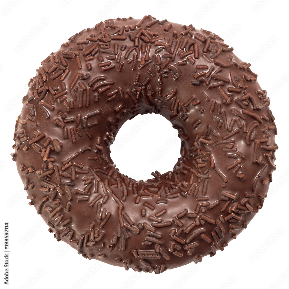 Chocolate donut with sprinkles isolated on white background Chocolate donut with sprinkles isolated on white background