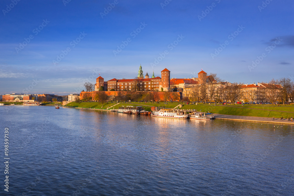 The Royal Wawel Castle in Krakow at Vistula river, Poland