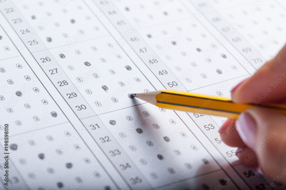 Test score sheet with answers
