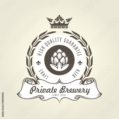 Craft beer logo with hop - vintage emblem of private brewery