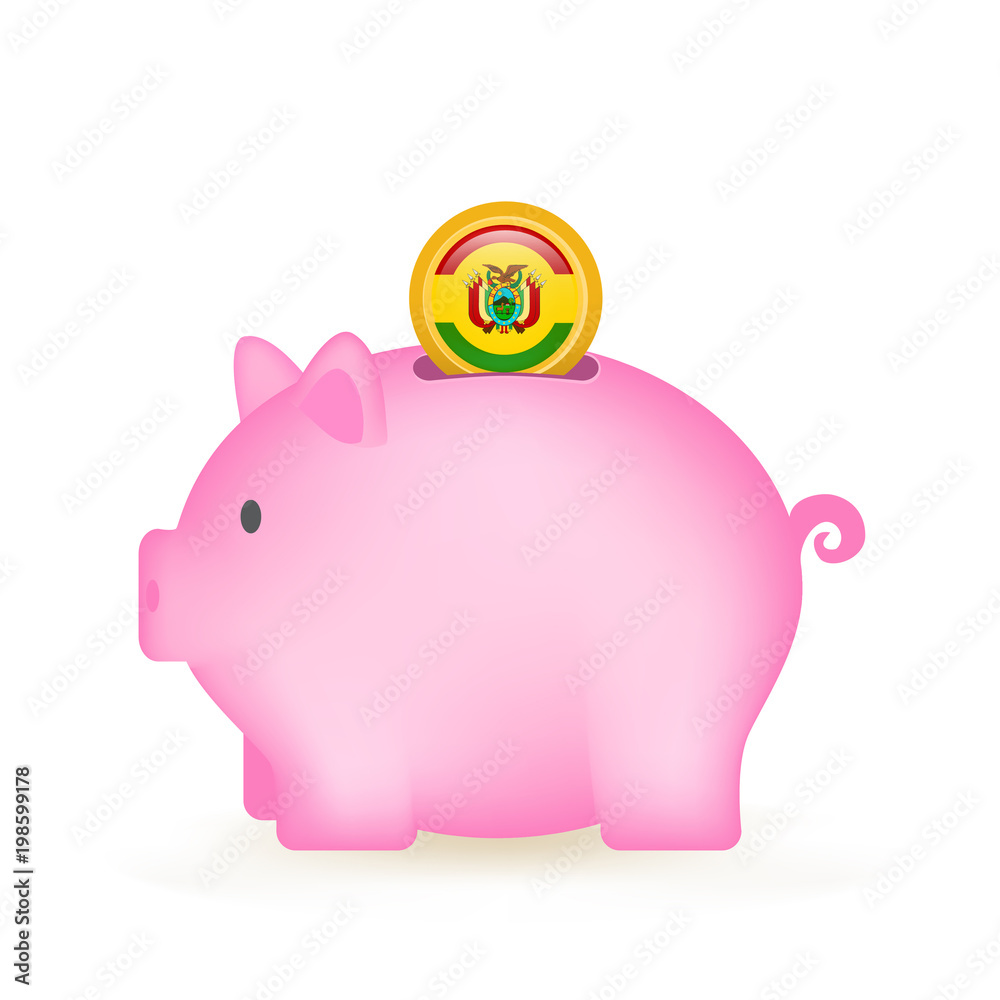 Obraz premium Bolivia Flag Coin Piggy Bank Savings