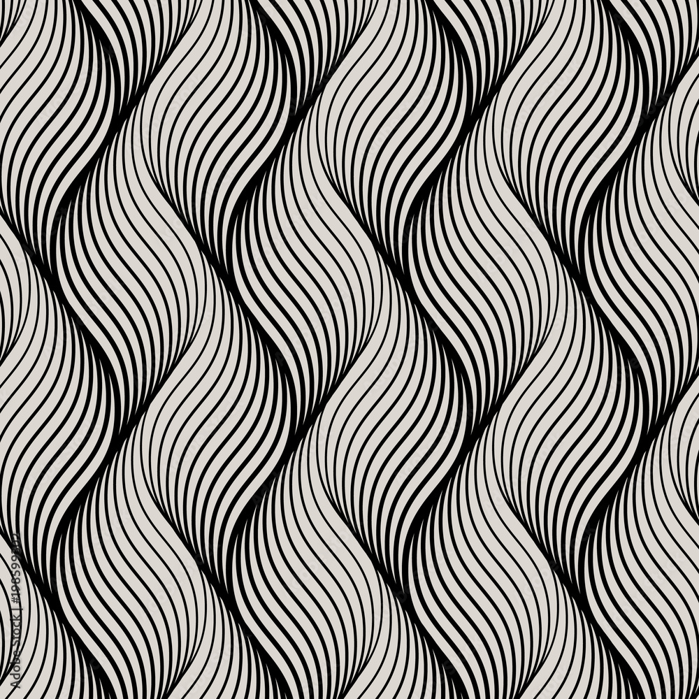 Vector pattern with geometric waves. Endless stylish texture. Ripple monochrome background repeating linear in different size on each object. Pattern is on swatches panel.