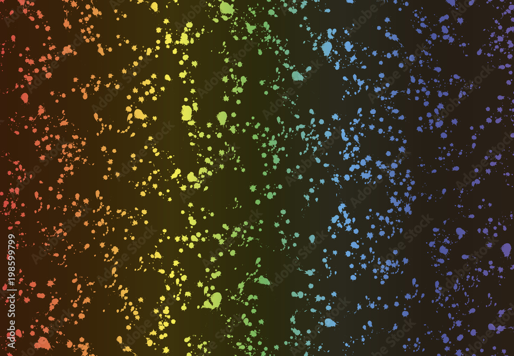 Iridescent horizontal background with multi-colored blots on a black surface. Vector.