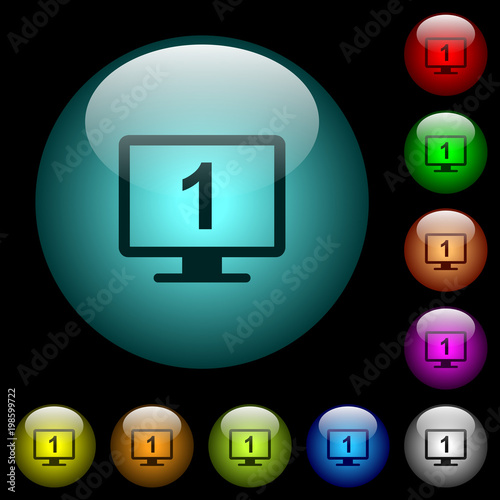 Primary display icons in color illuminated glass buttons