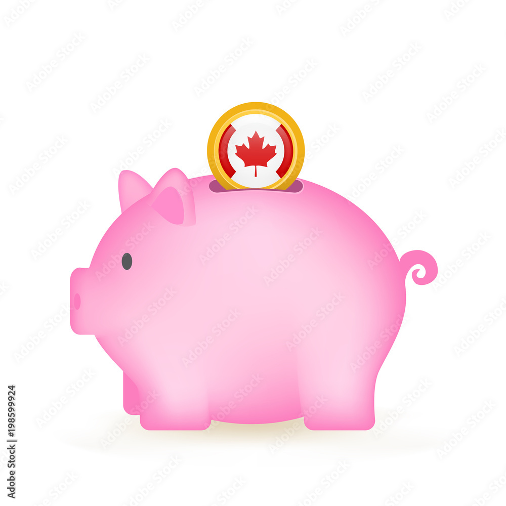 Obraz premium Canada Flag Coin Piggy Bank Savings