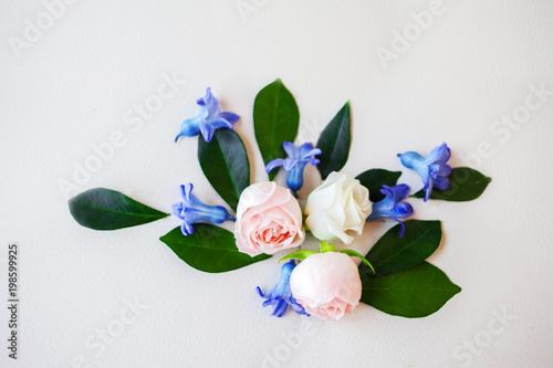 Flat lay  flowers on white background