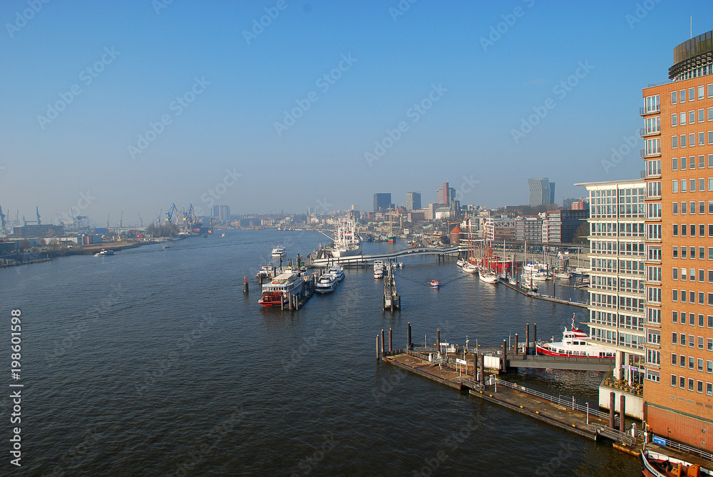 Aerial view of Hamburg port, a sunny day