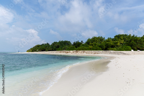 beautiful scenic view of empty beach and ocean, maldives, thoddoo