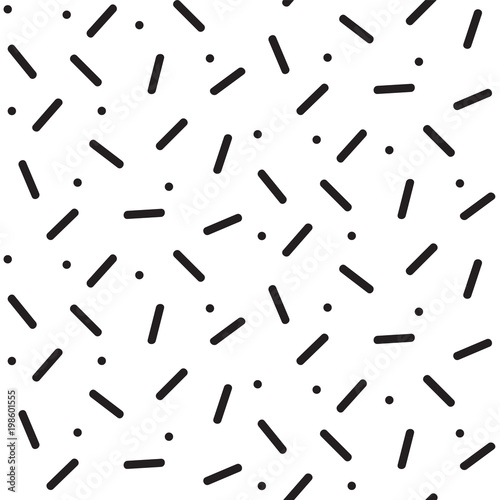 MEMPHIS STYLE SEAMLESS PATTERN. GEOMETRIC ELEMETS TEXTURE. 80S-90S DESIGN ON WHITE BACKGROUND