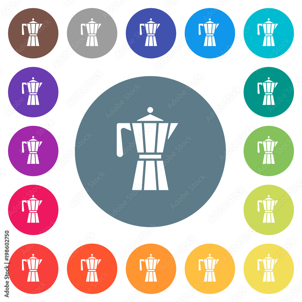 Coffee maker flat white icons on round color backgrounds Coffee maker flat white icons on round color backgrounds