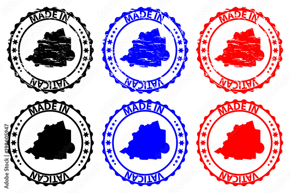 Made in Vatican - rubber stamp - vector, Holy See map pattern - black, blue and red Made in Vatican - rubber stamp - vector, Holy See map pattern - black, blue and red