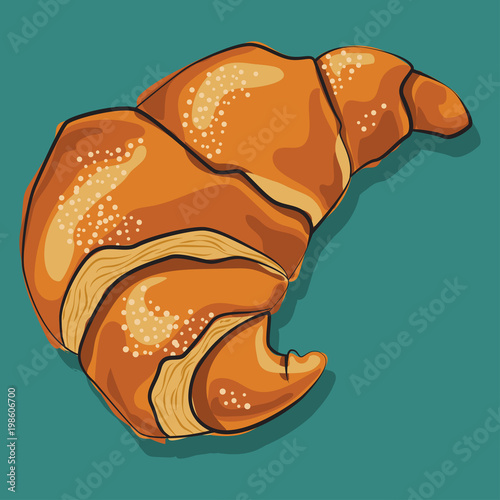 Croissant isolated on background. Traditional breakfast. Vector cartoon food icon.