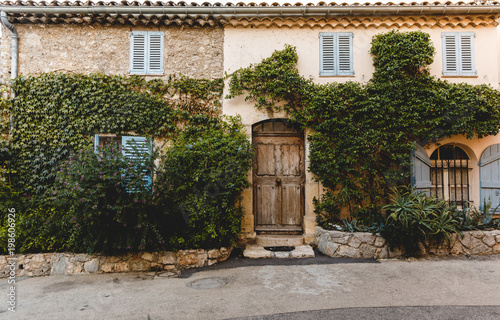 facade of building covered with vine at old town  Cannes  France