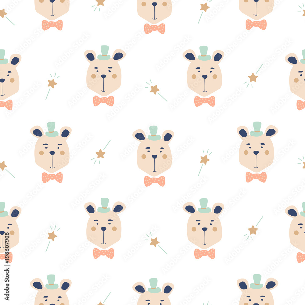 Obraz premium Seamless pattern with cute magician bears.