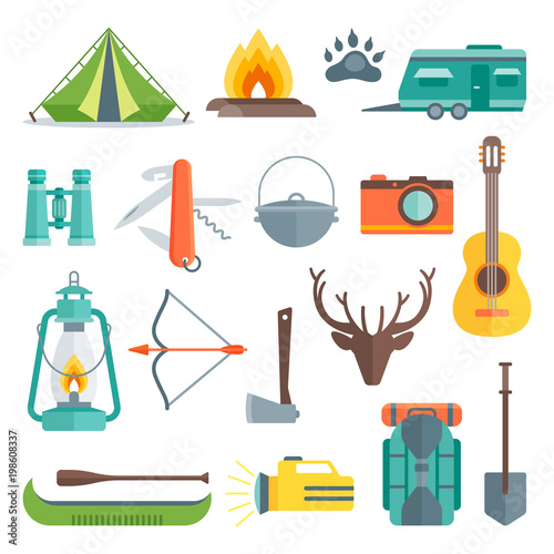 Camping Decorative Flat Icons Set