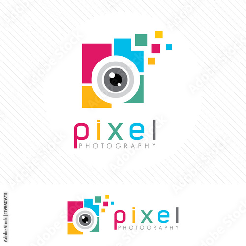 Colorful photography logo with Modern style of camera lens .