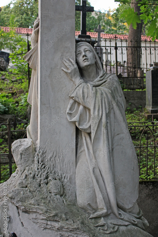 Statue of crying Woman in the Bernardine Cemetery in Vilnius, Lithuania