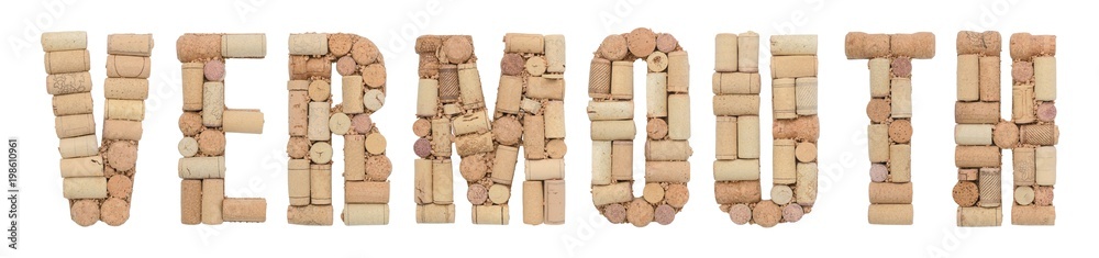 Word Vermouth made of wine corks Isolated on white background