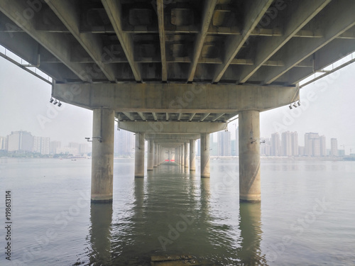 bottom of a big bridge cross the river