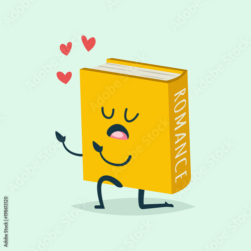 Cute Book cartoon character in love and heart around. Vector flat icon for St. Valentine day isolated on background.