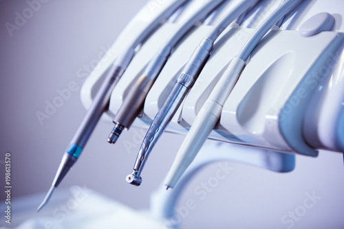 Close up of a modern dentist tools in the clinic