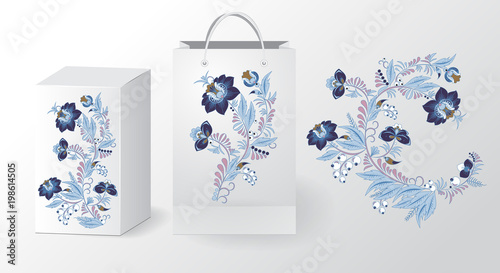 cardboard package with flowers bouquet. mock up, template. stock vector