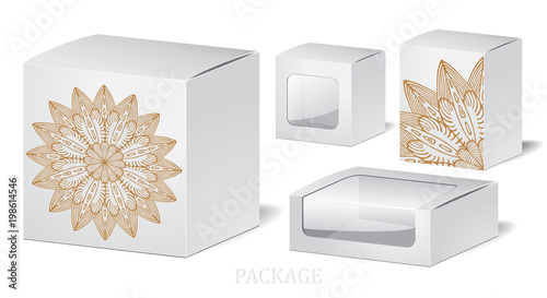 cardboard package with flowers bouquet. mock up, template. stock vector