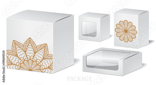 cardboard package with flowers bouquet. mock up, template. stock vector