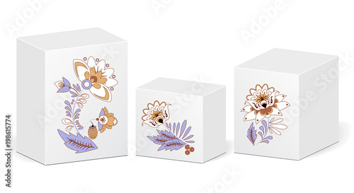 cardboard package with flowers bouquet. mock up, template. stock vector